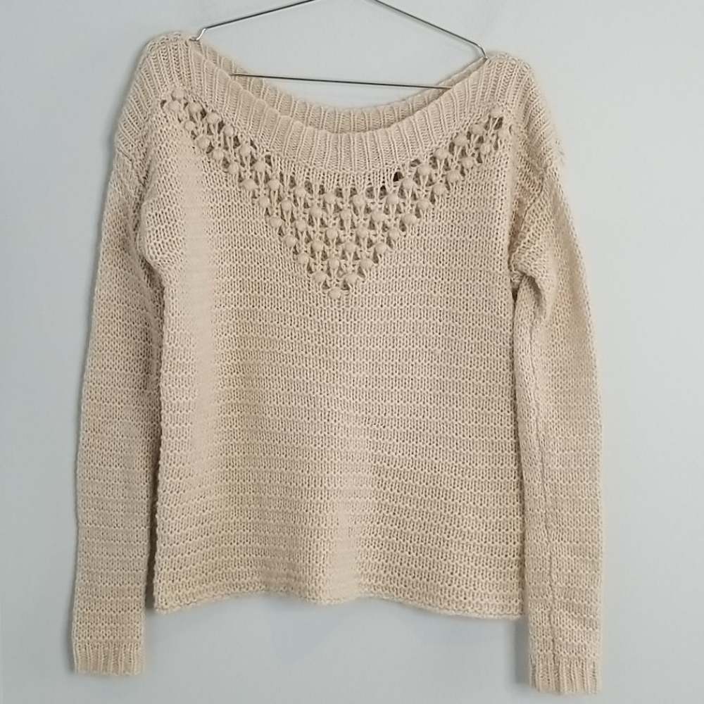 Moda International Mohair Cream Crochet Sweater size xs